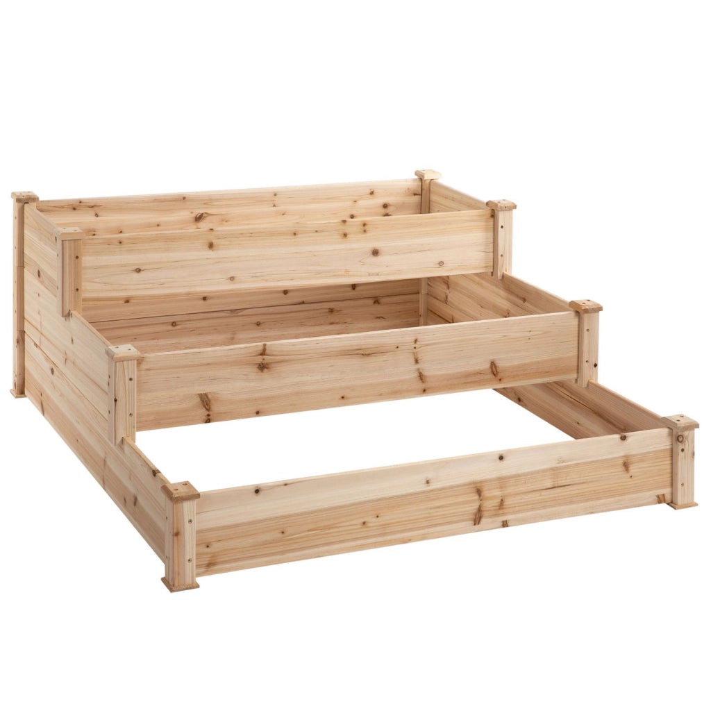 EasyComfort Letto per Orto Rialzato a 3 Livelli in Legno Naturale, Fioriera Rialzata da Esterno per Piante, 120x120x56cm