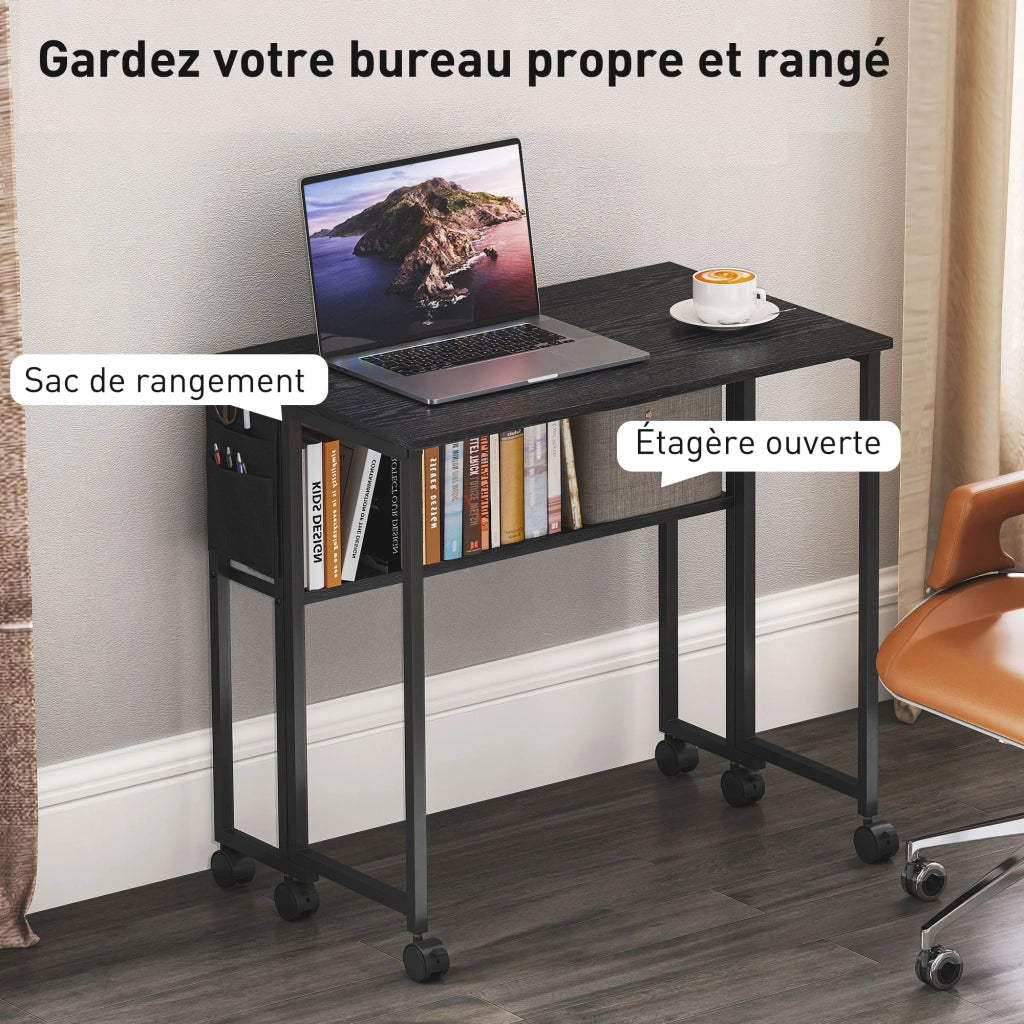 Scrivania pieghevole con ruote e ripiano ¨C zephmum ¨C nero 80x50x?
