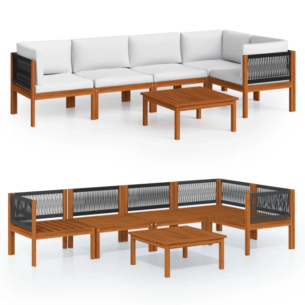 Set Divani da Giardino 6 pz con Cuscini Crema Massello Acacia cod mxl 52148