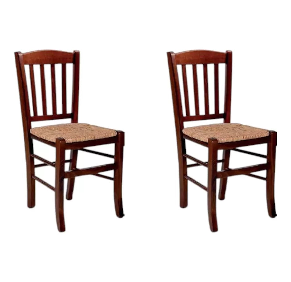 Set 2 sedie legno classiche noce seduta paglia 42x42x88 - Mobili 2G