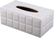 Tissue box con contenitore in PU-leren con copertura rettangolare, dispenser per tovaglioli e fazzoletti per il viso, contenitore per tovaglioli decorativo con fondo magnetico per uso domestico, ufficio e auto (bianco)