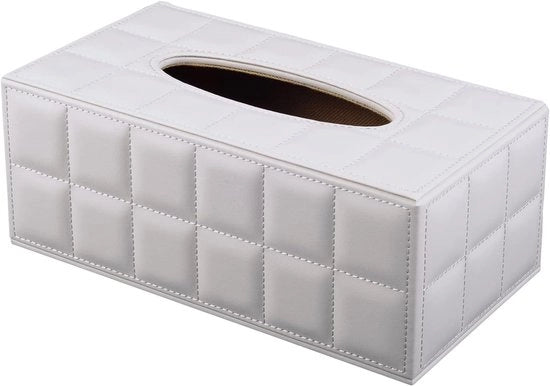 Tissue box con contenitore in PU-leren con copertura rettangolare, dispenser per tovaglioli e fazzoletti per il viso, contenitore per tovaglioli decorativo con fondo magnetico per uso domestico, ufficio e auto (bianco)