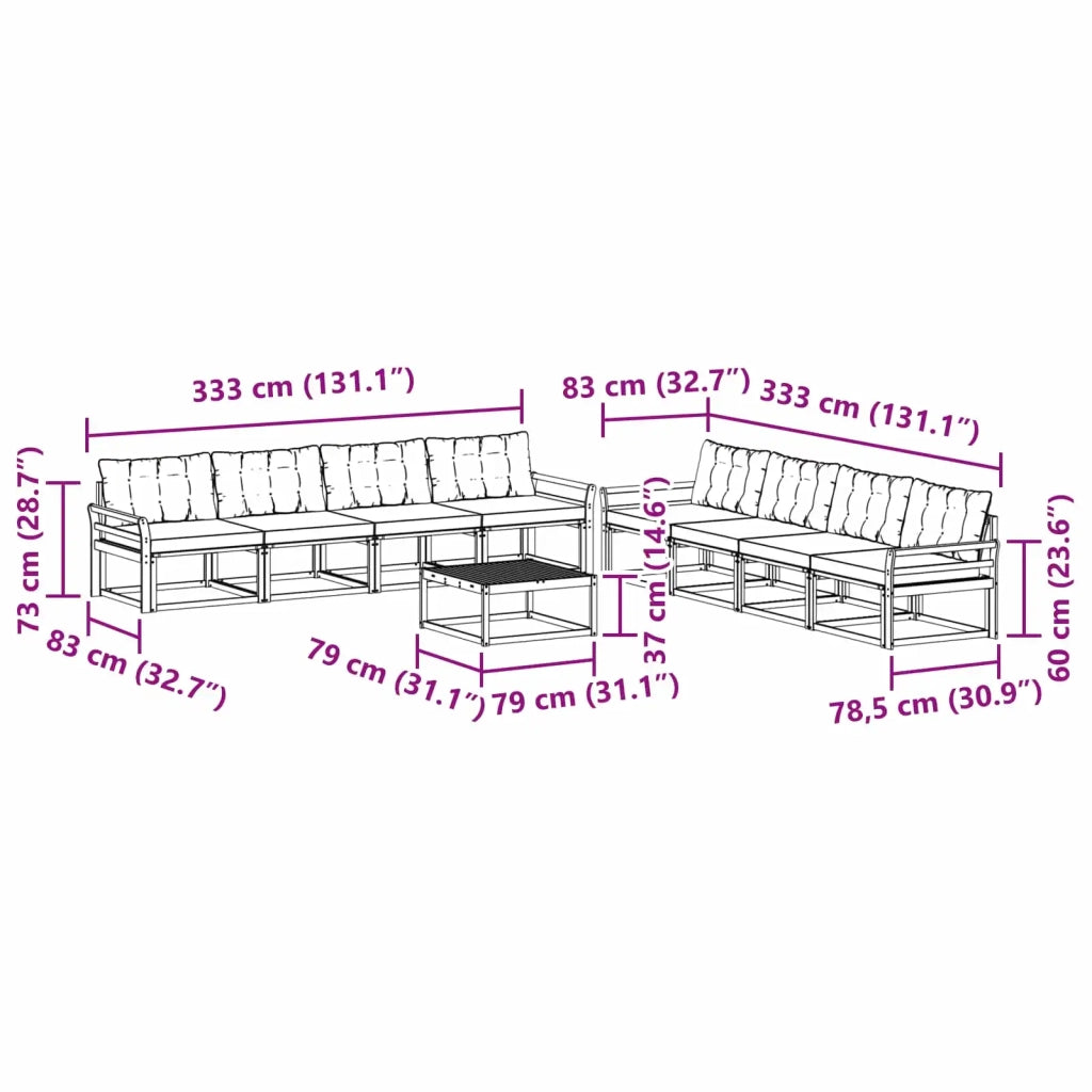 Set di divani da esterno 9 pcs Bianco e Nero 79 x 79 x 37 cm 3388542