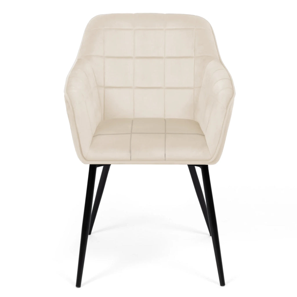 IDMarket - Lote de 2 sillas de comedor MADY de terciopelo beige con reposabrazos