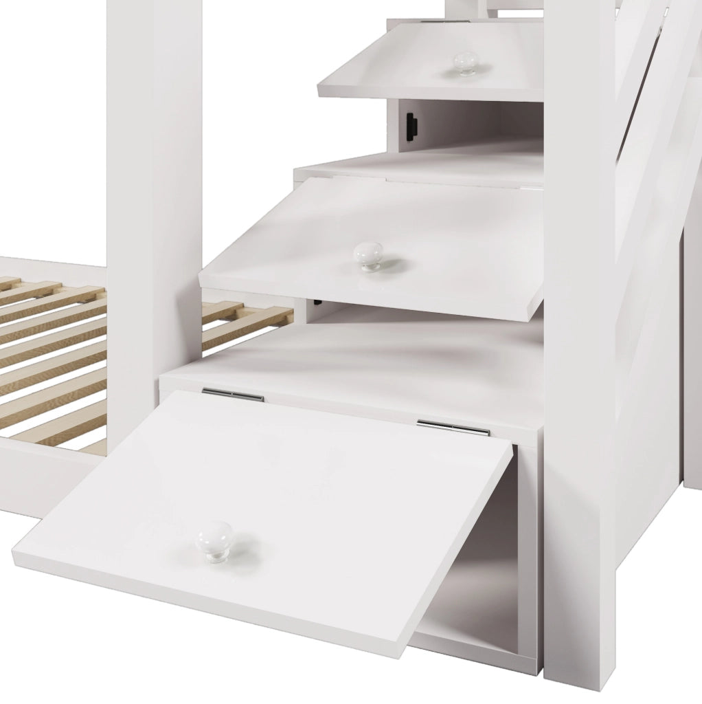 Letto a castello per bambini a casetta con scivolo 90x200 cm in legno massello e MDF; bianco