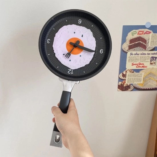 Piatto da Frittura 3D con Forma di Uovo, Orologio da Cucina a Muro, Design Moderno per la Decorazione della Cucina, Piatto da Frittura con Orologio a Muro (Rosso)