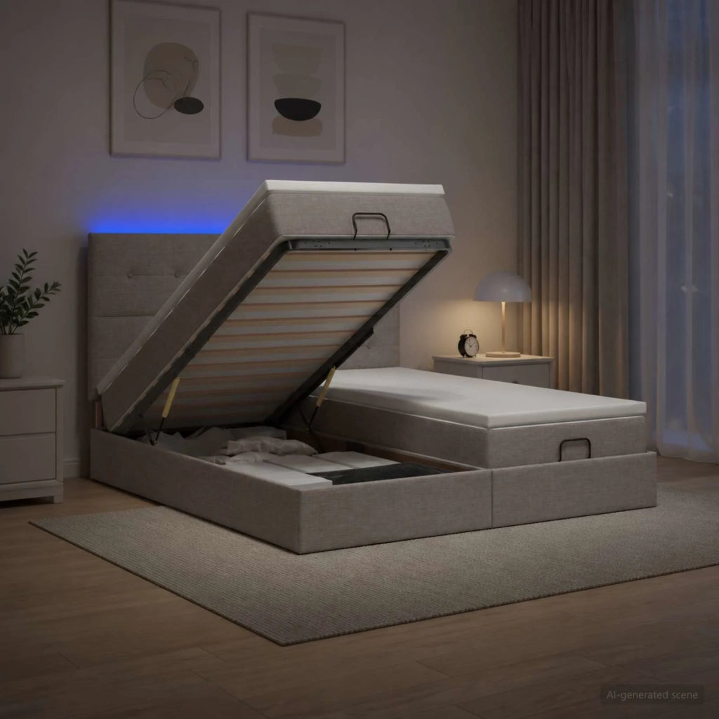 Letto Ottomano con Materasso e LED Tortora 160 x 200 cm Tessuto 3458434