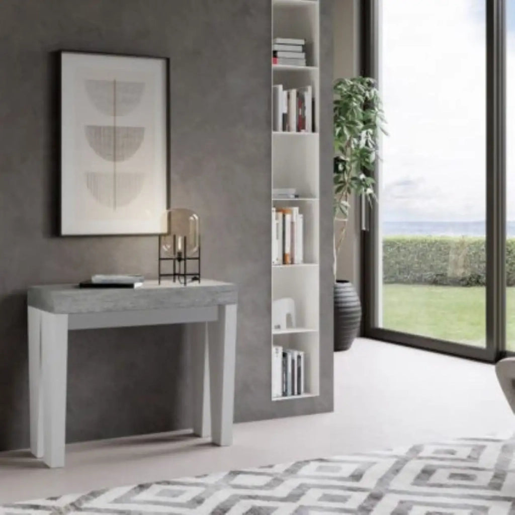 Consolle allungabile 90x40/196 cm Spimbo Mix Small piano cemento - struttura bianco frassino