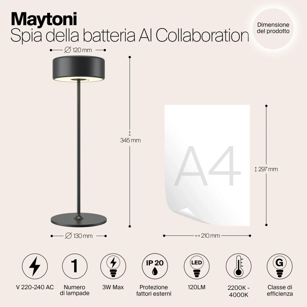 Maytoni Lampada da tavolo moderna AI Collaboration 1 luce LED integrato nero alluminio