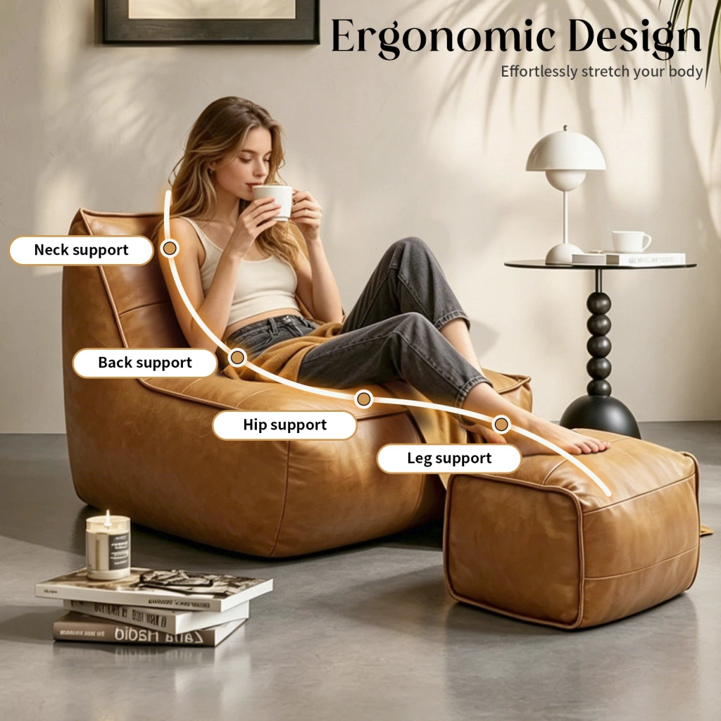 POLTRONA SACCO con pouf, Set 2 pezzi, marrone, tech cloth