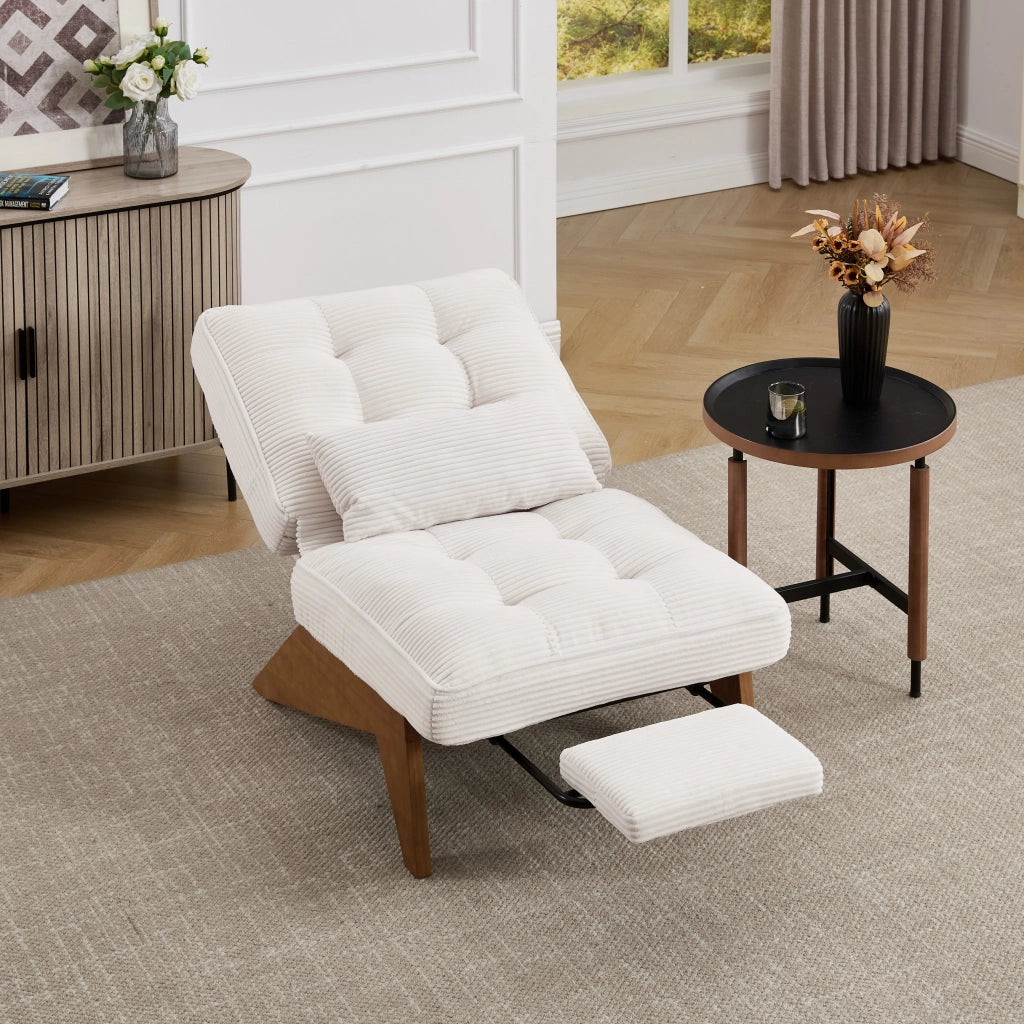 OKWISH Poltrona Relax con Schienale Regolabile, Poggiapiedi Integrato e Cuscino Lombare, Velluto a Coste, Beige