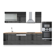 Cucina componibile Fame-Line Antracite lucido/Bianco 300 cm con armadio alto, PL Rovere Vicco
