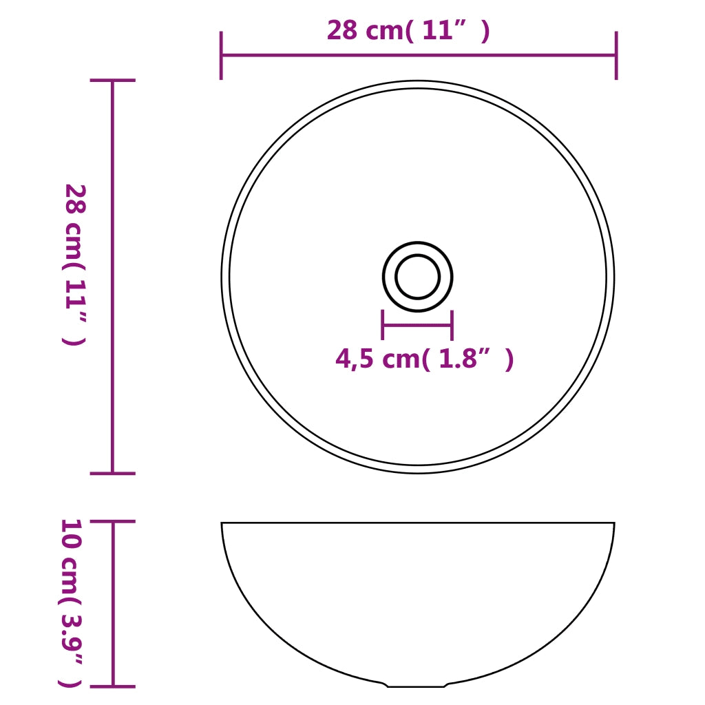 Lavandino da Bagno in Ceramica Bianco Opaco Rotondo 146976