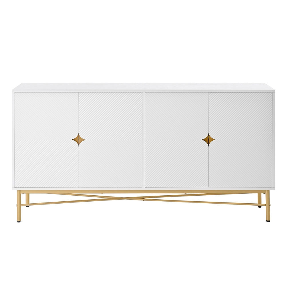 Credenza 160cm Texturizzata - Xylo - 4 Ante con Maniglie Oro, Colore Bianco