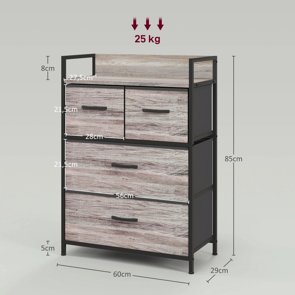Cassettiera con 4 Cassetti Tessuto Grigio ¨C Zephmum ¨C 60x40x