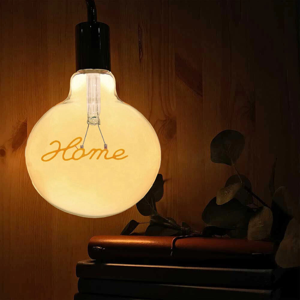 Lampadina globo a LED attacco E27 stile vintage con scritte filamento luce calda scritta HOME Luce calda 2500K