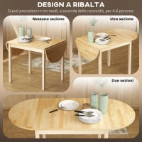 Tavolo Allungabile a Ribalta per 4-6 Persone in Legno di Pino, 140x70x75 cm, color Legno