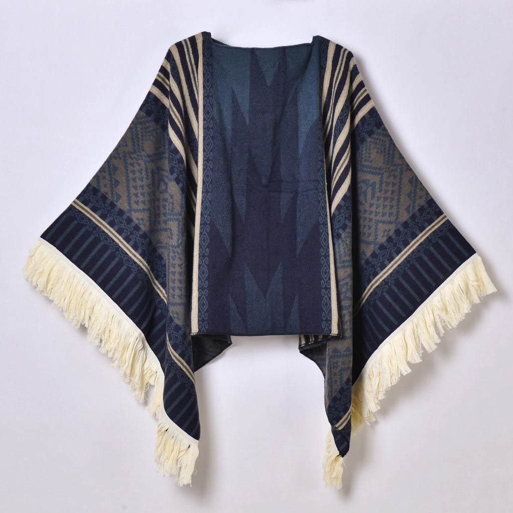 Sciarpa da viaggio da donna, stile etnico, con nappe, modello pullover, calda cappa decorativa da esterno in jacquard