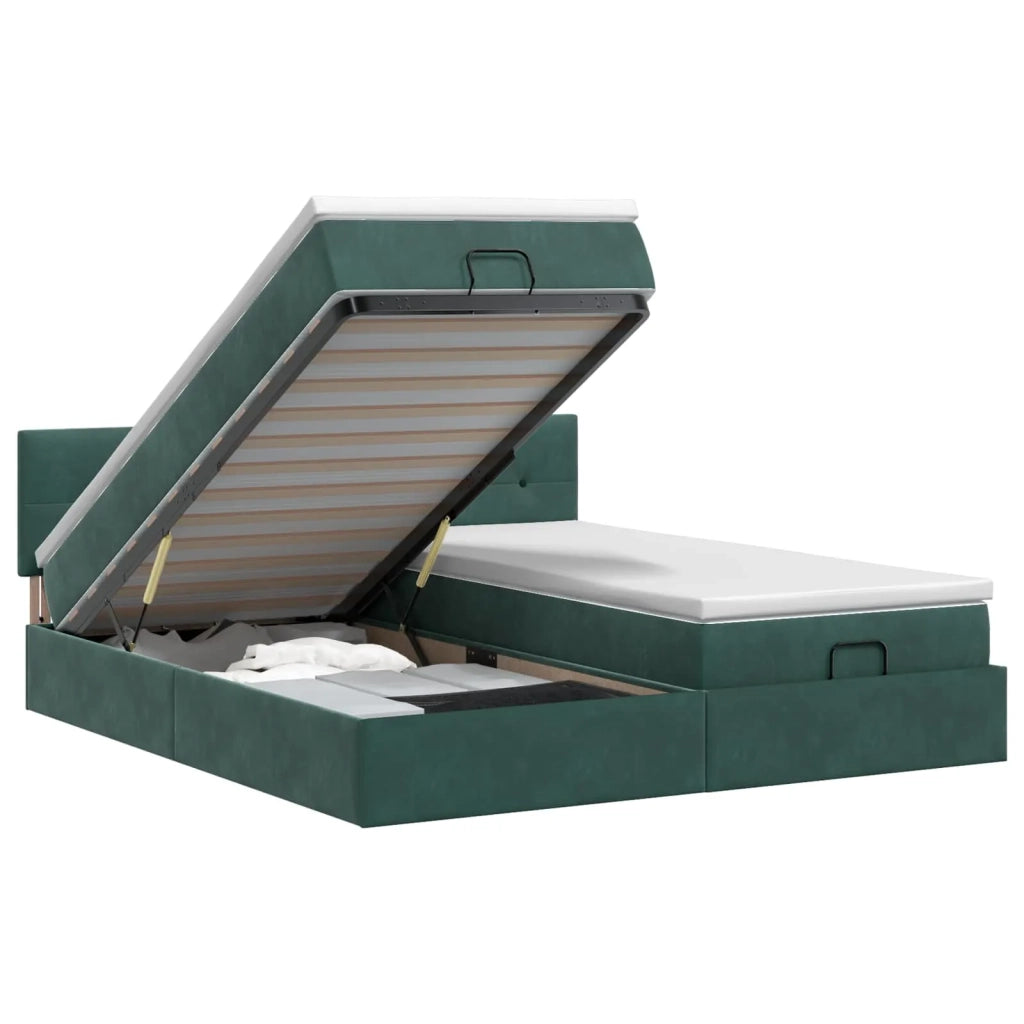Letto ottomano con materasso 2 pz Verde Scuro Velluto 3456747