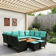 Set di Mobili con cuscino 8 pcs Nero e Turchese Rattan in PE 3422201