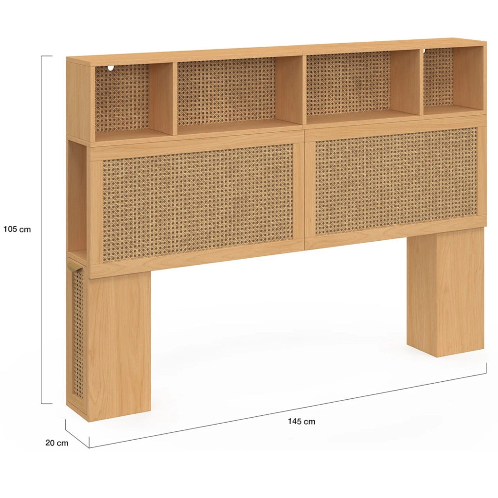 IDMarket - Testata EDHEN 145 cm con contenitore chiuso e nicchie in canna e legno