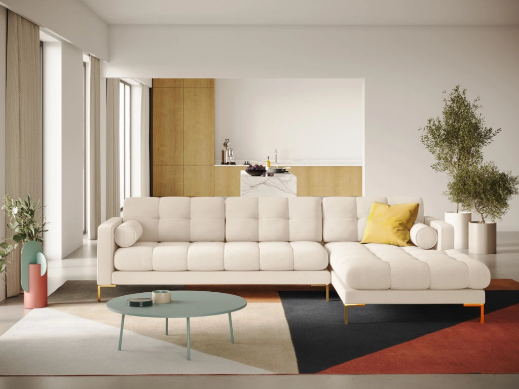 Cosmopolitan Design - Divano angolare destro "Bali" 5 posti in tessuto strutturato beige chiaro 