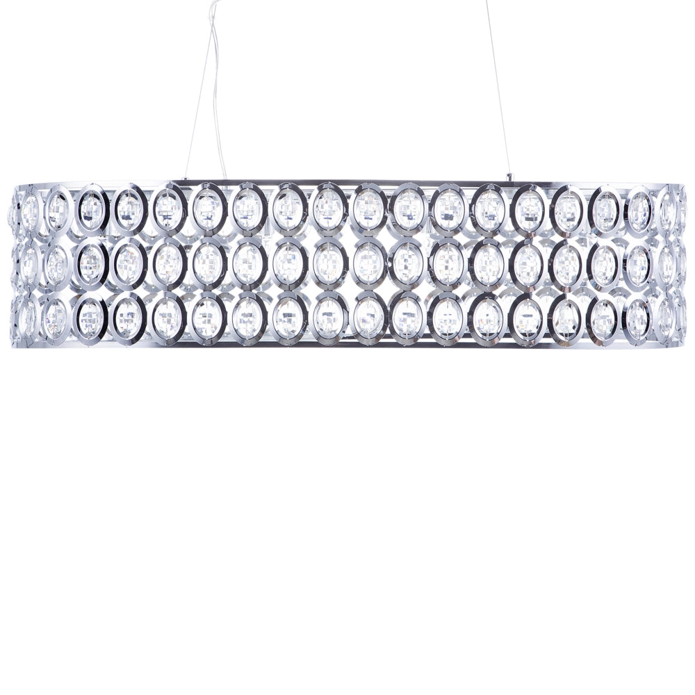 Lampadario Metallo Argento Paralume Ovale a 4 Luci Cristalli in Acrilico