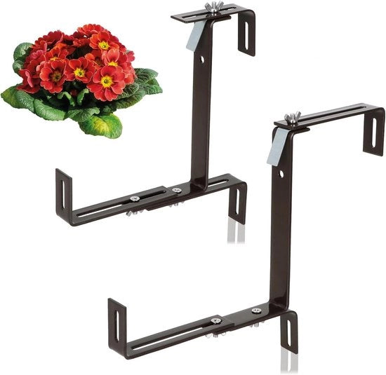 2x Contenitori per fiori adattabili per ringhiere e ringhiere di balcone - Fissaggio flessibile in acciaio inossidabile per vasi di piante - Regolabile 2 volte (2x marrone)