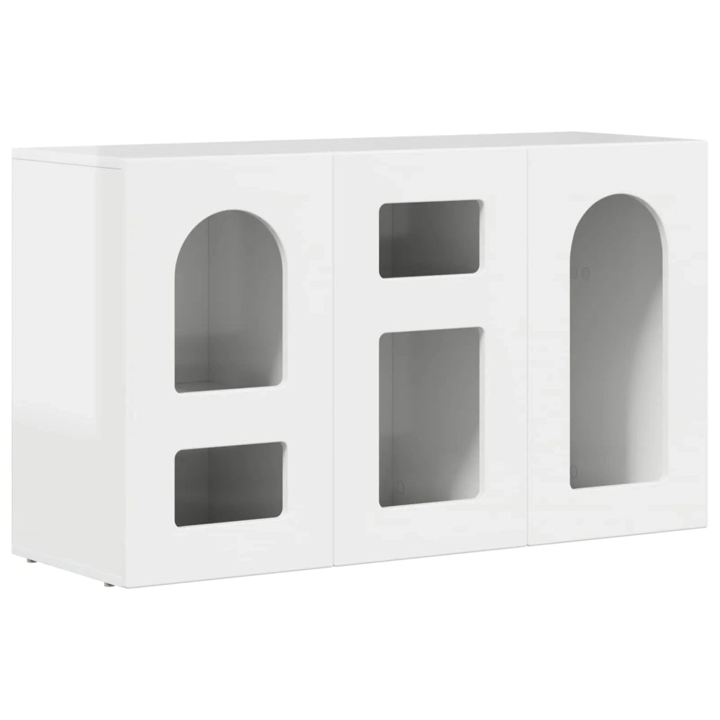 Credenza | Madia | Buffet da pranzo | Armadio da pranzo Bianco Lucido 100 x 35 x 59 cm Legno multistrato