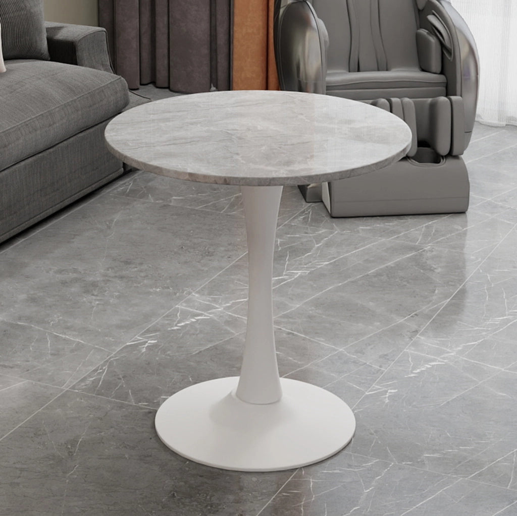 Tavolino rotondo in marmo artificiale grigio e bianco; 77;5 cm
