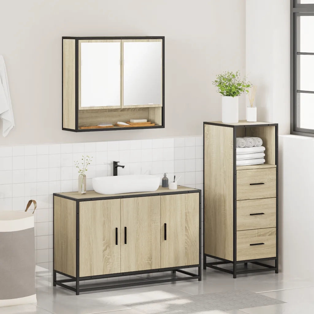 Set Mobili da Bagno 3 pz Rovere Sonoma in Legno Multistrato 3301041