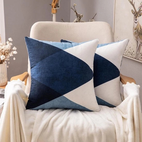 Cuscini decorativi con disegno geometrico a forma quadrata in suede morbido - 50 x 50 cm 2 pezzi blu