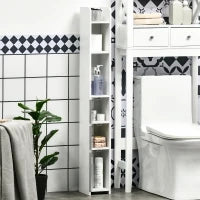 kleankin Colonna Bagno con Mensole e Armadietti, Mobile Alto Salvaspazio in Legno 15x17x120cm, Bianco e Grigio