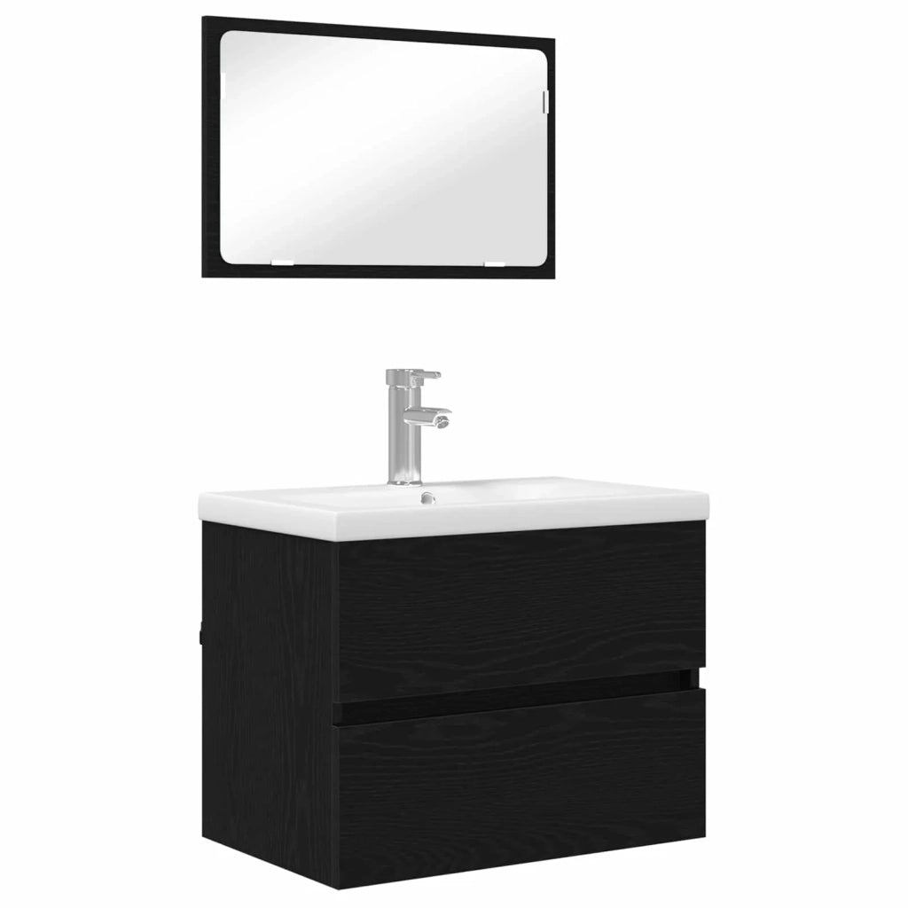 Set di mobili per il bagno 3 pcs Rovere Nero Legno multistrato 3393505