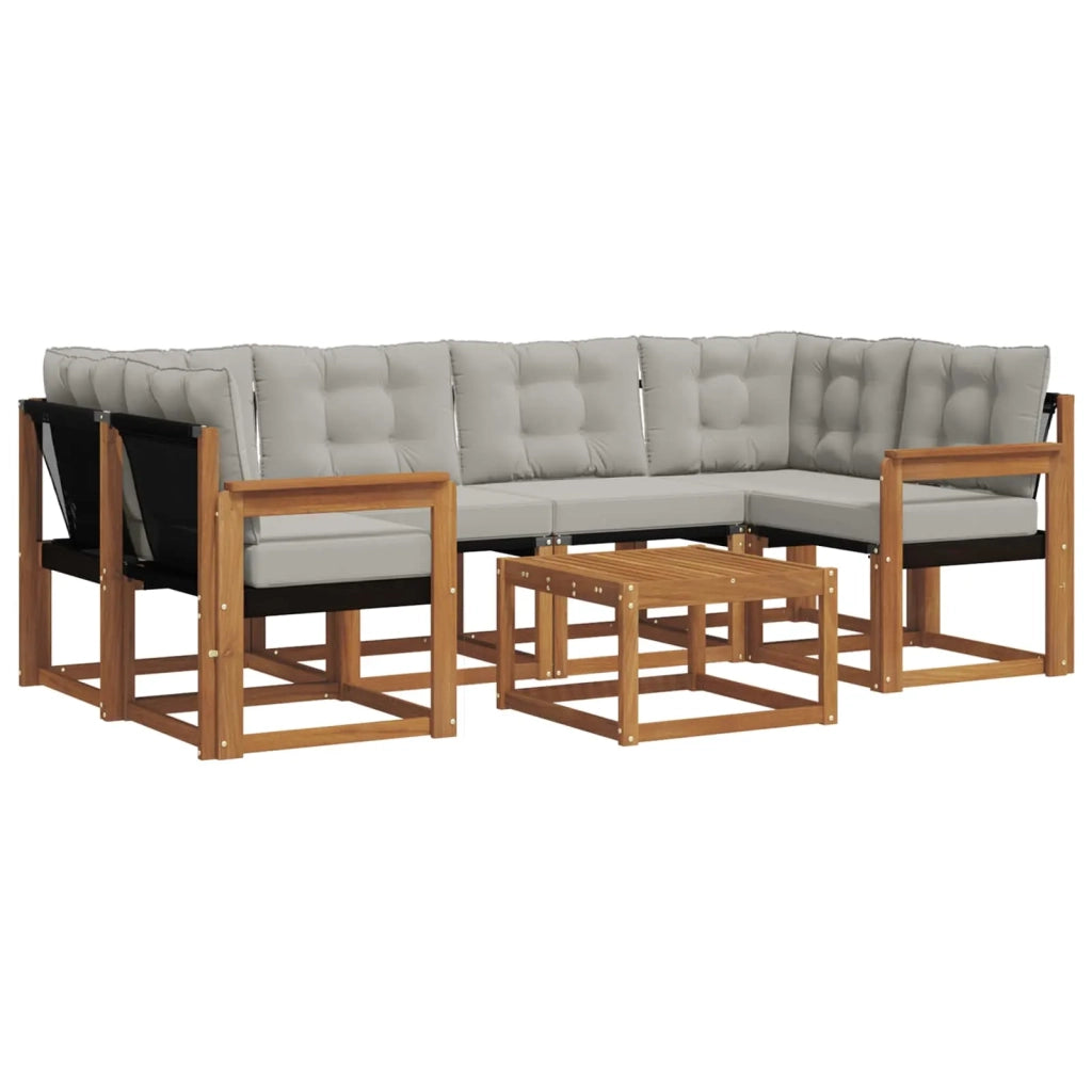 Set di divani da esterno 7 pcs Grigio Naturale e Chiaro