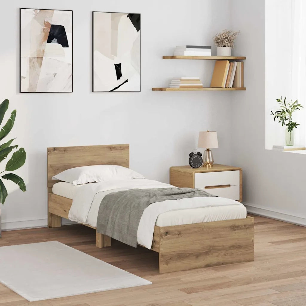 Struttura del letto con testiera Rovere artigianale 75 x 190 cm 885842
