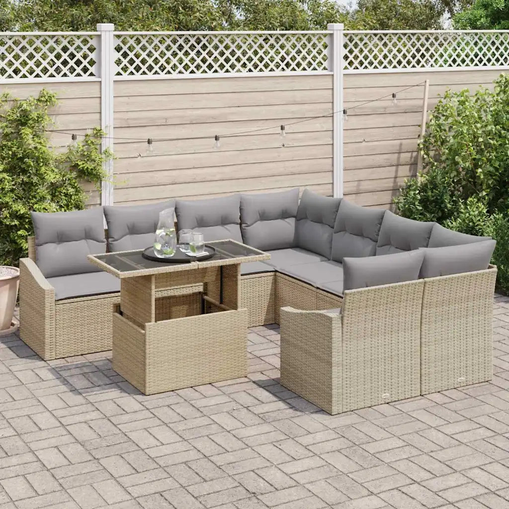 Set Divano da Giardino 9 pcs Beige e Grigio Chiaro polyrattan