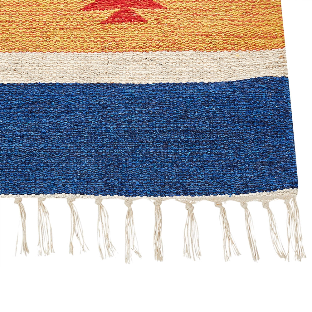 Tappeto Kilim in cotone intrecciato a mano con motivo geometrico reversibile e nappe 200 x 300 cm multicolore soggiorno camera da letto