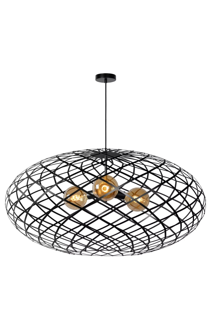 Lampadario nero moderno in metallo Lucide Wolfram 3xE27