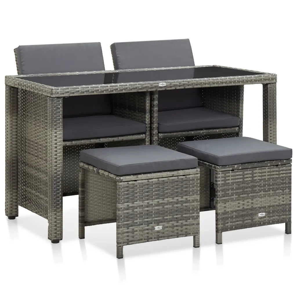 Set da Pranzo da Giardino 5 pz con Cuscini in Polyrattan Grigiocod mxl 94952