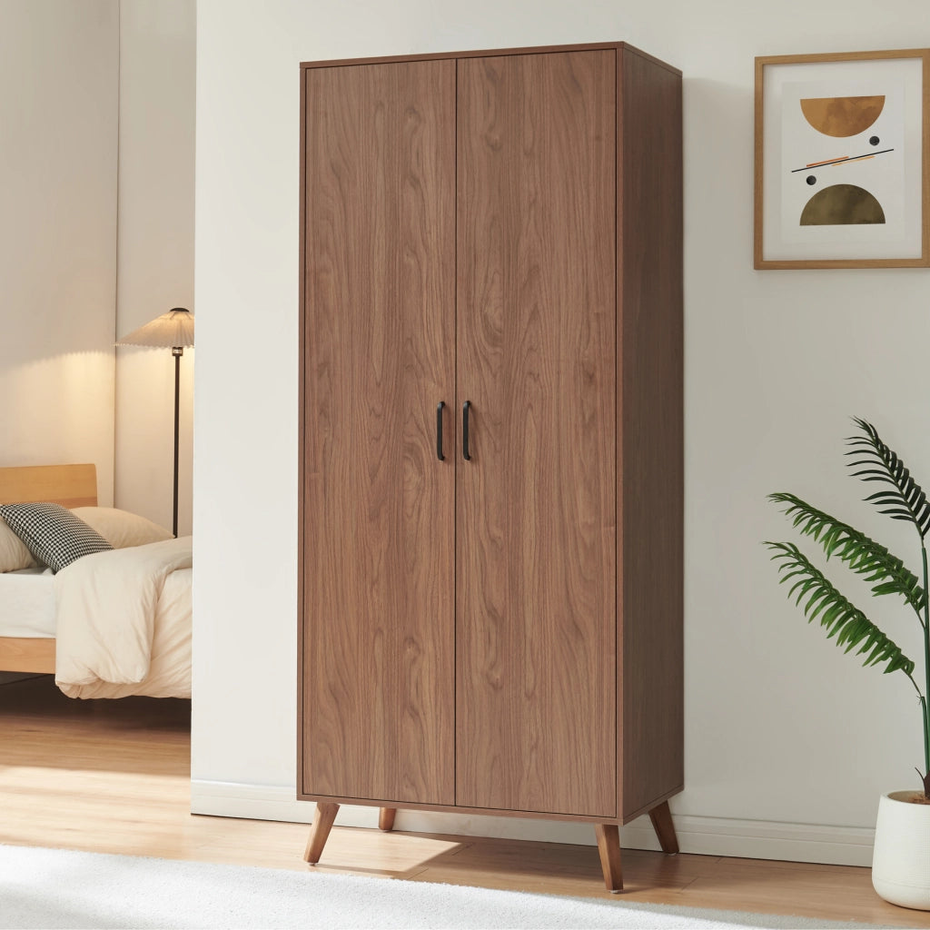 Armadio Guardaroba Norg con 2 Ante e Scomparto 191x80x52 cm - Effetto Noce [en.casa]