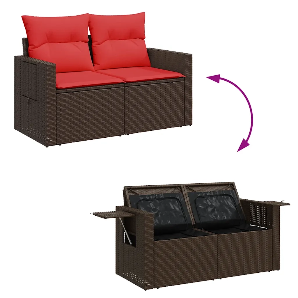 Set Divani da Giardino 7 pz con Cuscini Marrone in Polyrattan