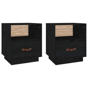 Set di 2 Comodini | Armadio da Notte | Mobiletto da notte Nero 40x34x45 cm in Legno Massello di Pino