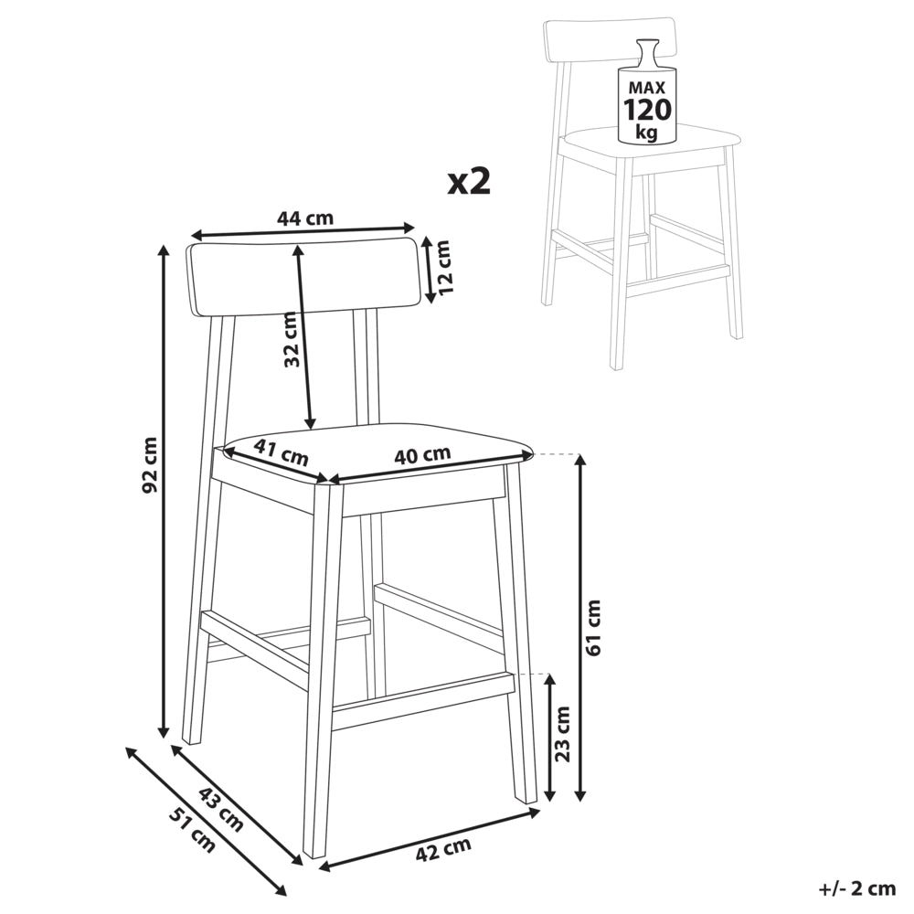 Set di 2 sedie da bar con seduta in legno di gomma nero e grigio e poliestere, stile tradizionale retrò, per cucina e sala da pranzo