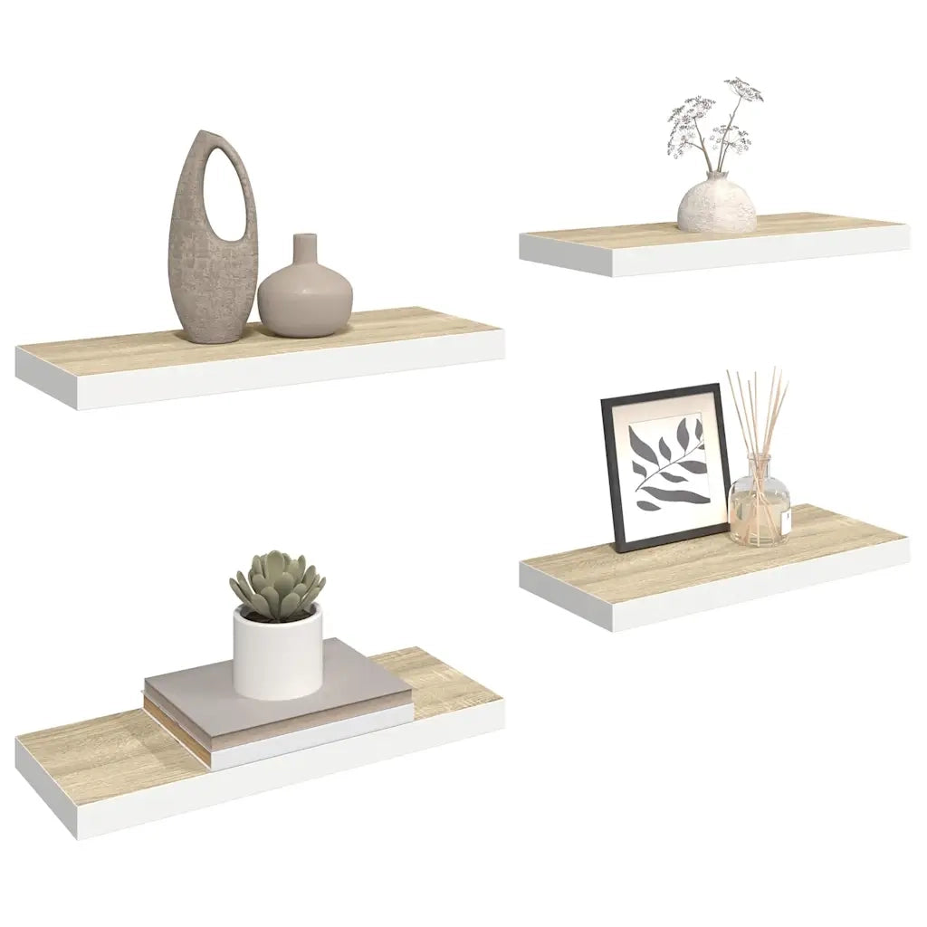 Scaffali a Parete 4 pz Rovere e Bianco 60x23,5x3,8 cm in MDF 326578