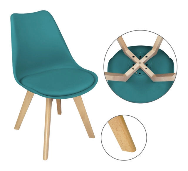 Sedia in plastica verde petrolio, sedia da pranzo piede in legno (2 pz) - Mia - SD26MIPL