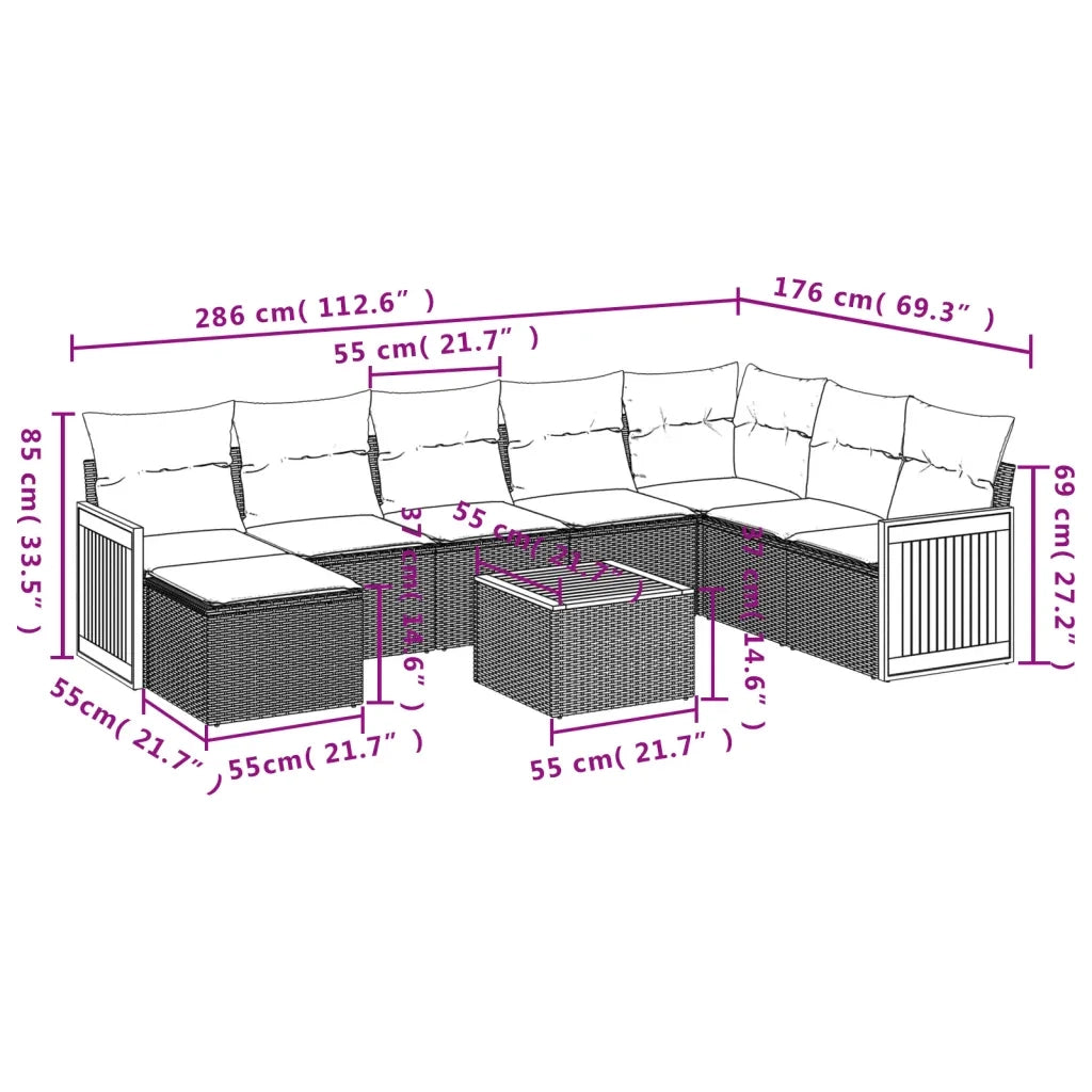 Set Divani da Giardino 9 pz con Cuscini Nero in Polyrattan 3227932