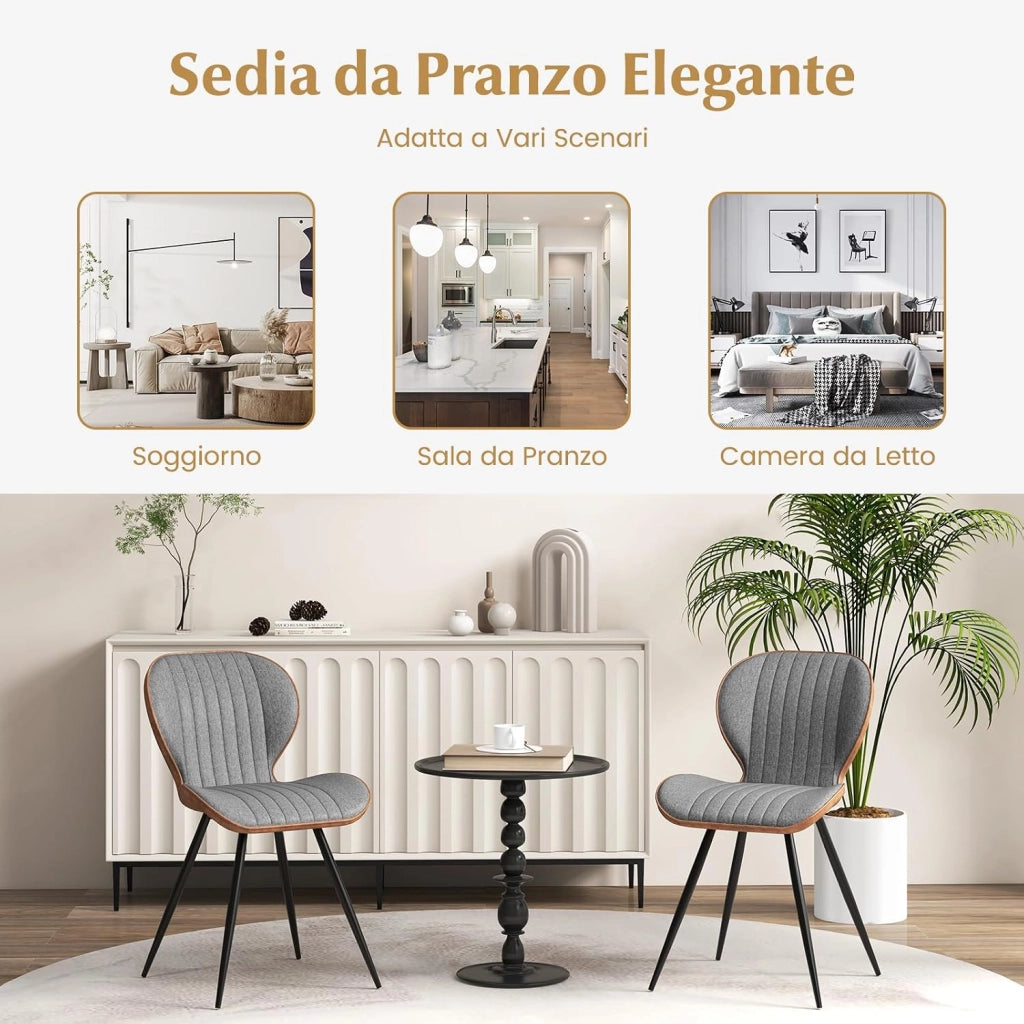 Set di 2 Sedie da Pranzo, Sedia da Pranzo Senza Braccioli, Sedia con Schienale Curvo, Piedini Antiscivolo, Sedia da Cucina con Gambe in Metallo, Portata 150 kg, 57 x 49 x 81 cm