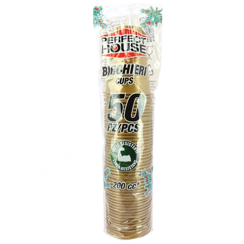 BICCHIERI DI PLASTICA DORATI NATALE SUPER RESISTENTI 200CC 50PZ