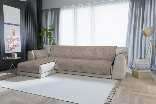 Copridivano in Poliestere con Penisola Sinistra Seduta 290 cm Marrone